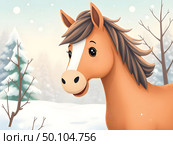 Открытка мультяшная лошадь. Стоковое AI-изображение, AI-художник Boostport / Фотобанк Лори