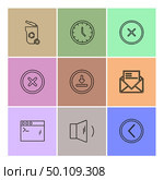 user interface , buttons , application , multimedia , speaker, sound , mute , clock , menu , paper pin , bin  , next , back , icon, vector, design,  flat,  collection, style, creative,  icons. Стоковая иллюстрация, агентство Ingram Publishing / Фотобанк Лори