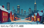 AI-generated The city is in winter, it is snowing, people are standing on the street, Christmas trees in the snow, New Year snowfall. Стоковое AI-видео, аниматор Spirit River / Фотобанк Лори