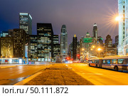 Chicago Skylines building along Chicago magnificent mile at Chicago downtown in Chicago City Illinois USA. Sunset. Стоковое фото, агентство Ingram Publishing / Фотобанк Лори
