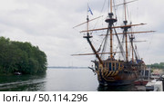 Voronezh, Russia, June 17, 2025: Goto Predestination ship museum on Petrovskaya embankment in summer. Редакционное видео, видеограф Катерина Белякина / Фотобанк Лори