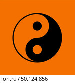 Yin And Yang Icon. Black on Orange Background. Vector Illustration. Стоковая иллюстрация, агентство Ingram Publishing / Фотобанк Лори