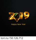 Happy New Year 2019 Golden Typography with Tanzania Flag Location Pin. Country Flag  Design. Стоковая иллюстрация, агентство Ingram Publishing / Фотобанк Лори