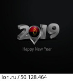Happy New Year 2019 Grey Typography with Angola Flag Location Pin. Country Flag  Design. Стоковая иллюстрация, агентство Ingram Publishing / Фотобанк Лори