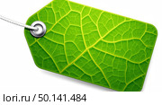 Elegant green leafshaped tag with veins and silver grommet on white string perfect for ecofriendly branding and natural product labeling. Стоковое AI-изображение, AI-художник Андрей Бакусов / Фотобанк Лори
