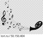 Abstract music background with different notes and wind instruments with transparency grid on back. Vector Illustration.. abstract music background with different notes and wind instrument. Стоковая иллюстрация, агентство Ingram Publishing / Фотобанк Лори