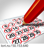 Busy business schedule as a full appointment calendar and meeting reminder as a limited availability concept with days in the month scheduled for appointments as a 3D illustration. Стоковое фото, агентство Ingram Publishing / Фотобанк Лори