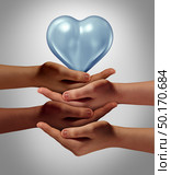 Community outreach and group advocacy volunteer and volunteering concept as diverse multicultural people joining hands for a social cause with 3D illustration elements. Стоковое фото, агентство Ingram Publishing / Фотобанк Лори
