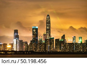 Shenzhen, China - August, 2019: Shenzhen Talent Park skyline at Night, Shenzhen city scenery. Стоковое фото, агентство Ingram Publishing / Фотобанк Лори