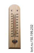 Wooden thermometer isolated on white blackground. Стоковое фото, агентство Ingram Publishing / Фотобанк Лори