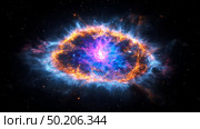 Stunning celestial display of a star's death in vibrant colors captured in deep space. Стоковое AI-изображение, AI-художник Михаил Коханчиков / Фотобанк Лори