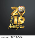 Happy New Year 2019 Golden Typography with Sikkim Flag Location Pin. Country Flag  Design. Стоковая иллюстрация, агентство Ingram Publishing / Фотобанк Лори