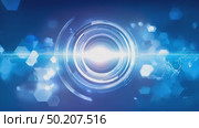 Abstract digital background featuring glowing circular patterns and hexagonal shapes in vibrant blue tones, creating a futuristic and high-tech atmosphere for design projects. Стоковое AI-видео, аниматор Ирина Ручушкина / Фотобанк Лори