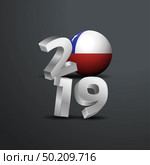 2019 Grey Typography with Chile Flag. Happy New Year Lettering. Стоковая иллюстрация, агентство Ingram Publishing / Фотобанк Лори