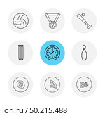 medal , compass , skype , wifi , behance , sports , games , fitness , athletics , football , bodybuilding , snooker , ball , cricket , tennis , stopwatch , golf  , social , media , icon, vector, design,  flat,  collection, style, creative,  icons. Стоковая иллюстрация, агентство Ingram Publishing / Фотобанк Лори