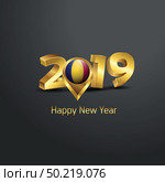 Happy New Year 2019 Golden Typography with Chad Flag Location Pin. Country Flag  Design. Стоковая иллюстрация, агентство Ingram Publishing / Фотобанк Лори