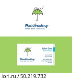 Flat Raining and Umbrella Logo and Visiting Card Template. Busienss Concept Logo Design. Стоковая иллюстрация, агентство Ingram Publishing / Фотобанк Лори