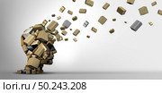 Shipping distribution and worldwide logistics freight services concept and global delivery of packages or delivery of goods as a stack of cardboard boxes shaped as head distributing as a 3D illustration. Стоковое фото, агентство Ingram Publishing / Фотобанк Лори