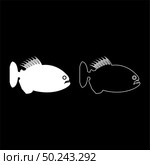 Piranha angry fish icon outline set white color vector illustration flat style simple image. Стоковая иллюстрация, агентство Ingram Publishing / Фотобанк Лори