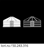 Yurt of nomads Portable frame dwelling with door Mongolian tent covering building icon outline set white color vector illustration flat style simple image. Стоковая иллюстрация, агентство Ingram Publishing / Фотобанк Лори