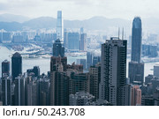 Hong Kong, Hong Kong - November 6 2019 : Hong Kong cityscape, view from mountains. Редакционное фото, агентство Ingram Publishing / Фотобанк Лори