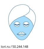 Woman Head With Moisturizing Mask Icon. Thin Line With Blue Fill Design. Vector Illustration. Стоковая иллюстрация, агентство Ingram Publishing / Фотобанк Лори