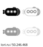 Bathyscaphe Underwater boat ship Submarine icon outline set black grey color vector illustration flat style simple image. Bathyscaphe Underwater boat ship Submarine icon outline set black grey color vector illustration flat style image. Стоковая иллюстрация, агентство Ingram Publishing / Фотобанк Лори