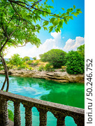 Canyon of the Cijevna river crossing the valley with waterfall. Montenegrin Niagara. Podgorica, Montenegro. Стоковое фото, агентство Ingram Publishing / Фотобанк Лори