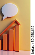 A 3D elevator pitch icon with a speech bubble and rising arrow, symbolizing presentations, soft gradient background. Стоковое AI-видео, аниматор Sergey Grishin / Фотобанк Лори