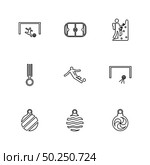 sports , games , atheletes , balls , fitness , football , fifa , russia , cricket , ball , bat , wicket, gym ,  tennis , running, race , hurdles , shoes , flag , icon, vector, design,  flat,  collection, style, creative,  icons. Стоковая иллюстрация, агентство Ingram Publishing / Фотобанк Лори