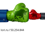 Stock market bullish economics and investing in a bull economic period as a financial and finance battle with strong positive market forces with 3D illustration elements. Стоковое фото, агентство Ingram Publishing / Фотобанк Лори