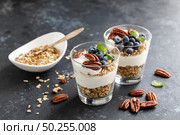 Blueberry parfait with ricotta cheese, granola and pecan nuts. Стоковое фото, агентство Ingram Publishing / Фотобанк Лори
