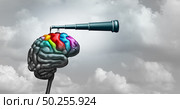 Brain research neuroscience concept and creativity idea as a symbol for mental health psychology or psychiatry and creative business thinking and innovation with 3D illustration elements. Стоковое фото, агентство Ingram Publishing / Фотобанк Лори