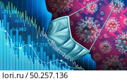 Economy and disease as an economic pandemic fear and coronavirus fears or virus Outbreak and Stock market selling as a sick financial health and business recession concept with 3D illustration elements. Стоковое фото, агентство Ingram Publishing / Фотобанк Лори