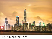 Shenzhen city skyline night scenery, China. Стоковое фото, агентство Ingram Publishing / Фотобанк Лори