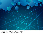 Abstract blue background geometric hexagon overlapping with laser line and sparkle lighting technology futuristic digital concept. Vector illustration. Стоковая иллюстрация, агентство Ingram Publishing / Фотобанк Лори