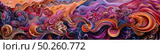 Dynamic and colorful abstract painting featuring a multitude of shapes and hues, intertwining and layering to create a visually striking composition. Стоковое AI-изображение, AI-художник Данила Большаков / Фотобанк Лори