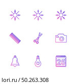 comb , scissor , camera ,bell , celender ,snowflakes , christmas , 25 dec , winters , snow , winters , Стоковая иллюстрация, агентство Ingram Publishing / Фотобанк Лори