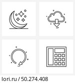 Set of 4 UI Icons and symbols for moon; music; download; internet; replay Vector Illustration. Стоковая иллюстрация, агентство Ingram Publishing / Фотобанк Лори