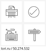 Isolated Symbols Set of 4 Simple Line Icons of paper, keyboard, accept, ok, road Vector Illustration. Стоковая иллюстрация, агентство Ingram Publishing / Фотобанк Лори