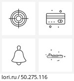 Set of 4 Simple Line Icons of aim; alarm; sight; bank card; security Vector Illustration. Стоковая иллюстрация, агентство Ingram Publishing / Фотобанк Лори