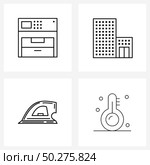 Line Icon Set of 4 Modern Symbols of locker; iron; drawer; company; home appliances Vector Illustration. Стоковая иллюстрация, агентство Ingram Publishing / Фотобанк Лори