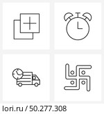 Stock Vector Icon Set of 4 Line Symbols for add; lorry; clock; watch; time Vector Illustration. Стоковая иллюстрация, агентство Ingram Publishing / Фотобанк Лори