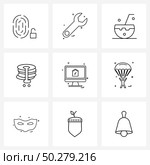 Set of 9 Universal Line Icons of syrup, pancake, hardware tool, crepe, travel Vector Illustration. Стоковая иллюстрация, агентство Ingram Publishing / Фотобанк Лори