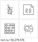 4 Universal Line Icon Pixel Perfect Symbols of glass; calculation; food; ruby file; school Vector Illustration. Стоковая иллюстрация, агентство Ingram Publishing / Фотобанк Лори