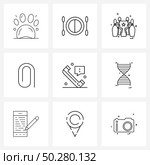 Universal Symbols of 9 Modern Line Icons of center, phone, bowling, paperclip, clamp Vector Illustration. Стоковая иллюстрация, агентство Ingram Publishing / Фотобанк Лори
