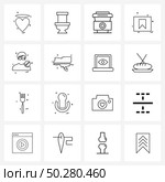 Set of 16 UI Icons and symbols for ribbon, favorite, toilet, bookmark, restaurant Vector Illustration. Стоковая иллюстрация, агентство Ingram Publishing / Фотобанк Лори