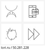 Set of 4 Simple Line Icons for Web and Print such as amulet, fruit, India, photograph, arrow Vector Illustration. Стоковая иллюстрация, агентство Ingram Publishing / Фотобанк Лори