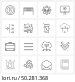 Modern Style Set of 16 line Pictograph Grid based arrow, left, volleyball, indent, cost per click Vector Illustration. Стоковая иллюстрация, агентство Ingram Publishing / Фотобанк Лори