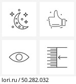 4 Universal Line Icon Pixel Perfect Symbols of moon, body part, sky, interface, indent Vector Illustration. Стоковая иллюстрация, агентство Ingram Publishing / Фотобанк Лори